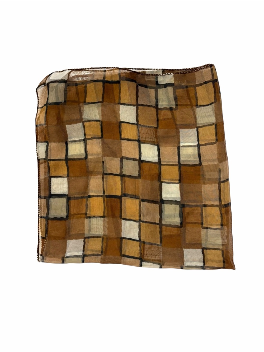 Square Scarf Neutral Browns Squares 18x19” Mod Retro 70s